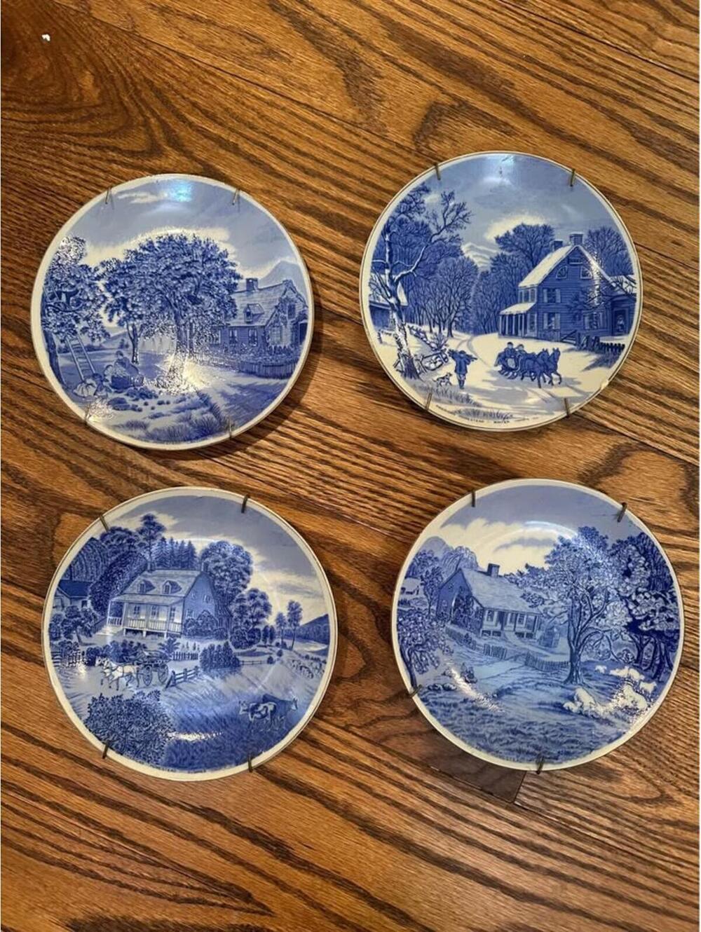 Blue & White vintage plates set of 4. Made in Japan